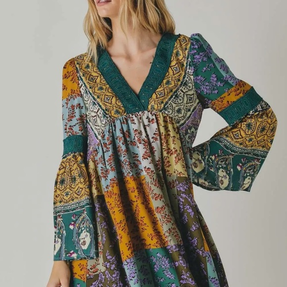 Bohemian Patchwork Dress with crochet detail NWT - Picture 5 of 5
